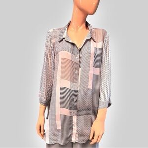 JONES NEW YORK Plus Size Graphic Print Relaxed Button Down Shirt